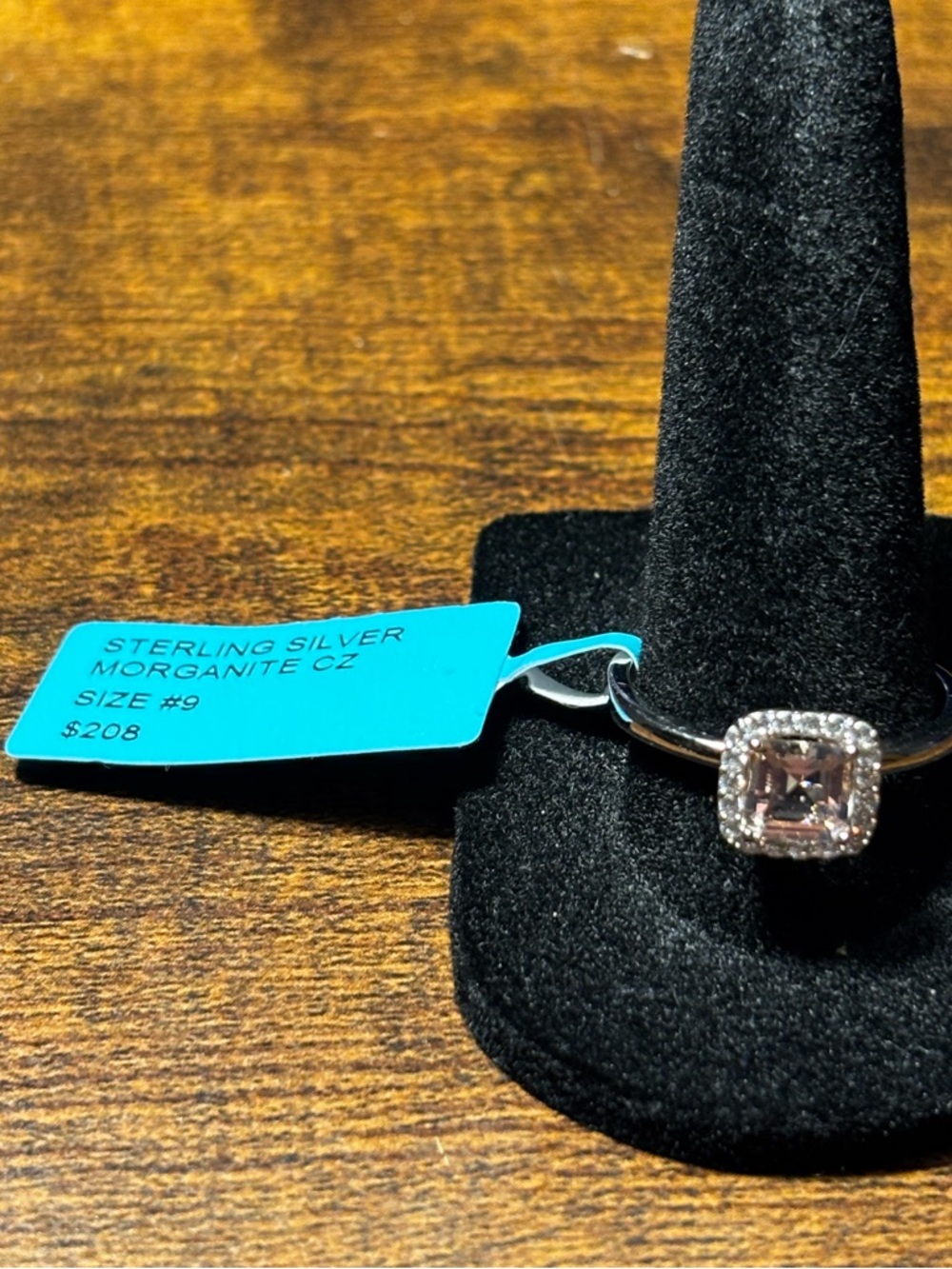 Sterling Silver Morganite CZ Halo Ring - Pink Size 9